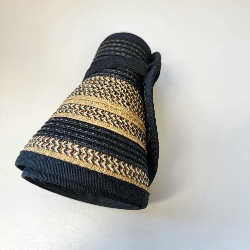 Sonoma Goods for Life Black Striped Roll Up Sun Hat Visor Woven Travel Gardening - Picture 6 of 6